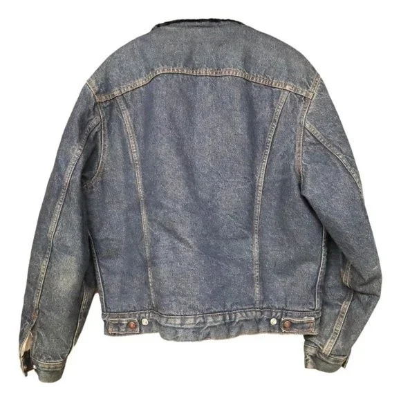 Vintage Levi's Sherpa Lined Denim Jean Trucker Jacket Coat Size 44R Made in USA - Picture 4 of 8